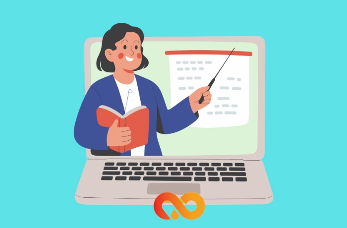 فردی که در کلاس آنلاین تدریس می کند